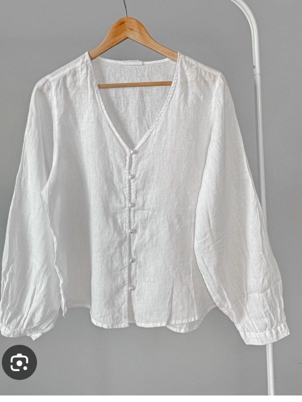 Cynthia Rowley Womens White V-Neck Button Front Linen Blouse Sz. L